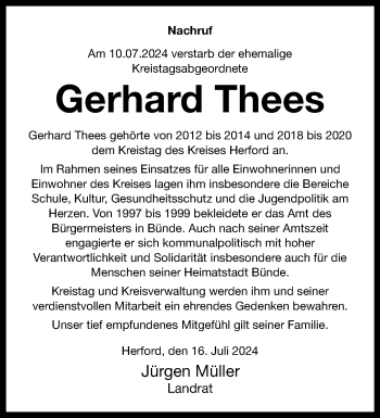 Traueranzeige von Gerhard Thees von Westfalen Blatt