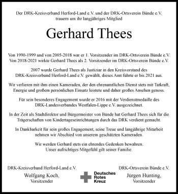 Traueranzeige von Gerhard Thees von Westfalen Blatt