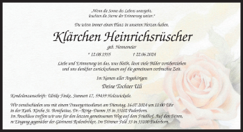 Traueranzeige von Klärchen Heinrichsrüscher von Westfalen Blatt