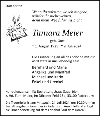 Traueranzeige von Tamara Meier von Westfalen Blatt