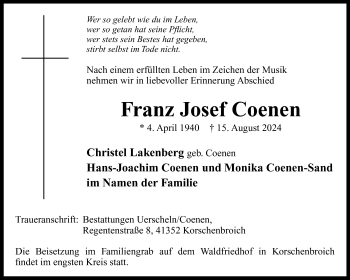 Traueranzeige von Franz Josef Coenen von Westfalen Blatt