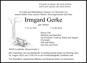 Traueranzeige von Irmgard Gerke von Westfalen Blatt
