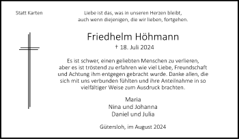 Traueranzeige von Friedhelm Höhmann von Westfalen Blatt
