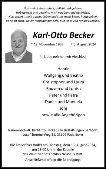 Traueranzeige von Karl-Otto Becker von Westfalen Blatt