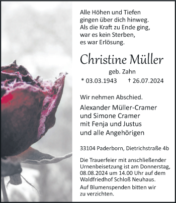 Traueranzeige von Christine Müller von Westfalen Blatt