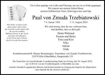 Traueranzeige von Paul von Zmuda Trzebiatowski von Westfalen Blatt