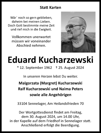Traueranzeige von Eduard Kucharzewski von Westfalen Blatt