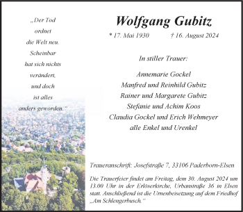 Traueranzeige von Wolfgang Gubitz von Westfalen Blatt