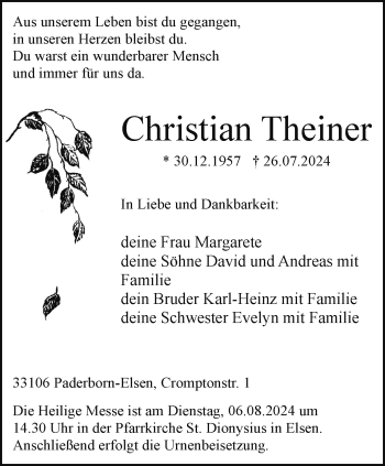 Traueranzeige von Christian Theiner von Westfalen Blatt
