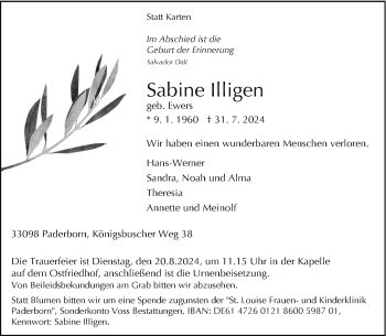 Traueranzeige von Sabine Illigen von Westfalen Blatt