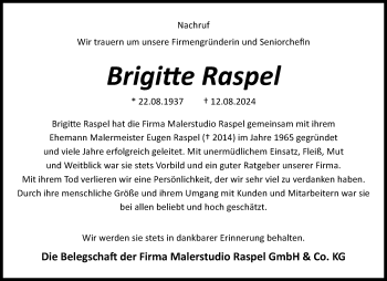 Traueranzeige von Brigitte Raspel von Westfalen Blatt