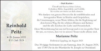 Traueranzeige von Reinhold Peitz von Westfalen Blatt