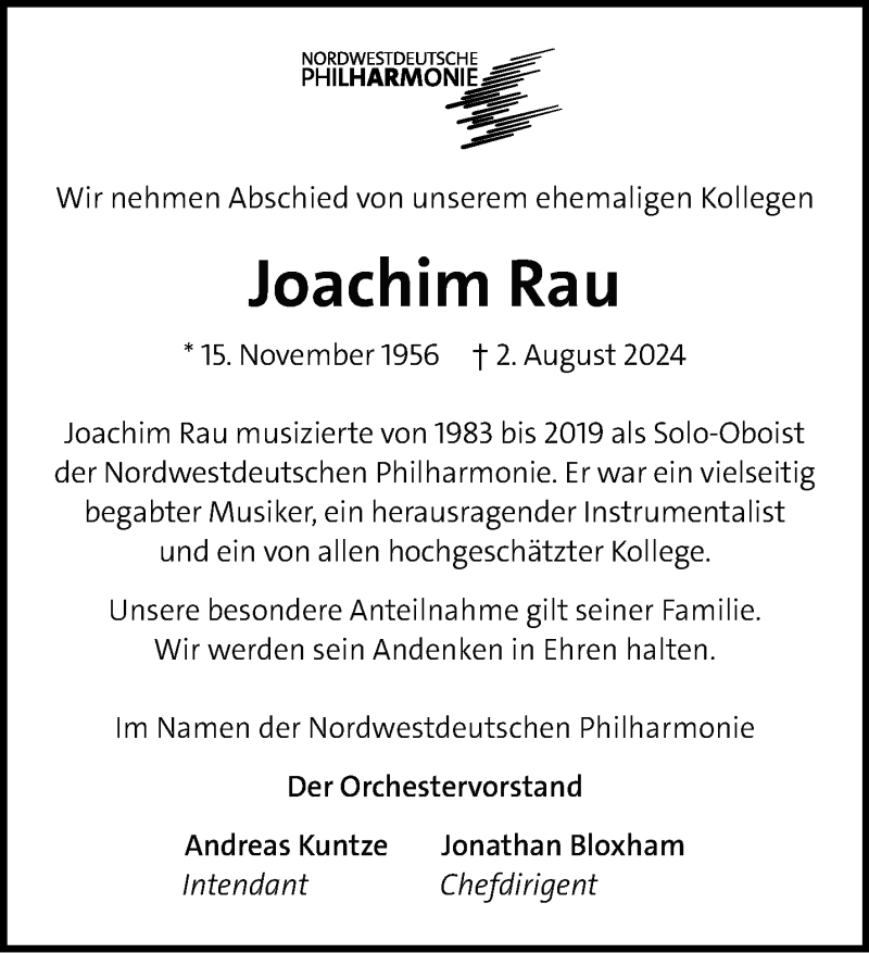  Traueranzeige für Joachim Rau vom 10.08.2024 aus Westfalen Blatt