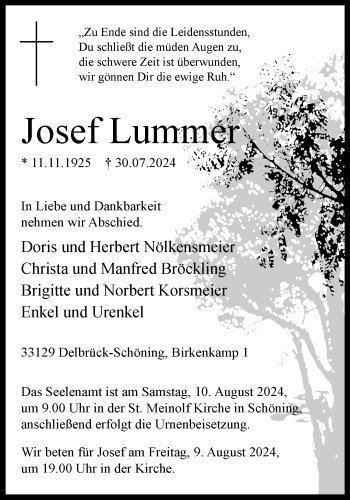 Traueranzeige von Josef Lummer von Westfalen Blatt