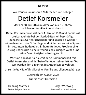 Traueranzeige von Detlef Korsmeier von Westfalen Blatt