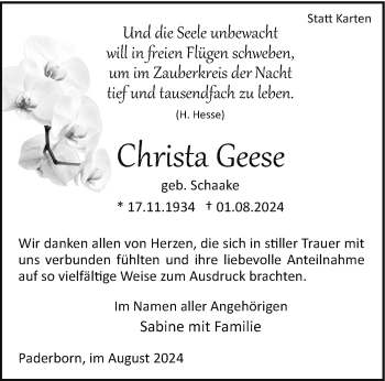 Traueranzeige von Christa Geese von Westfalen Blatt