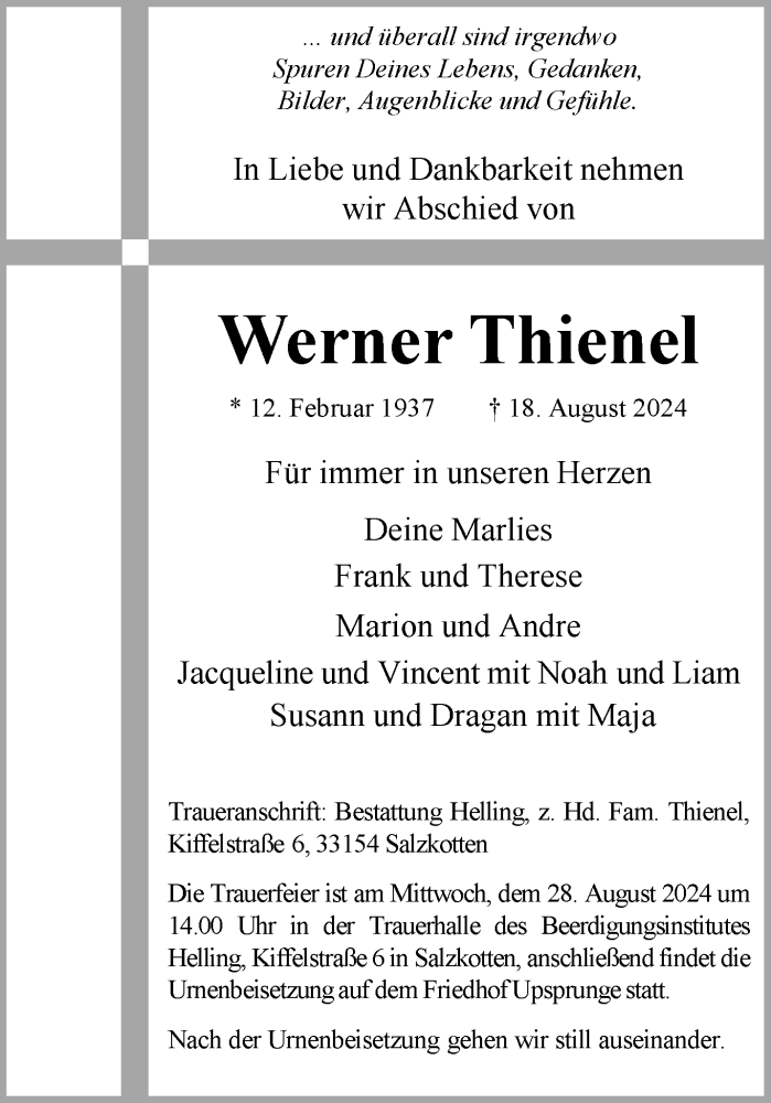  Traueranzeige für Werner Thienel vom 24.08.2024 aus Westfalen Blatt