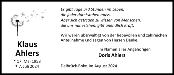 Traueranzeige von Klaus Ahlers von Westfalen Blatt