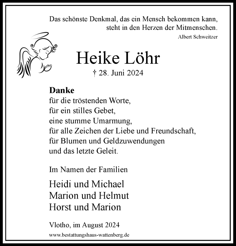  Traueranzeige für Heike Löhr vom 16.08.2024 aus Westfalen Blatt