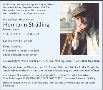 Traueranzeige von Hermann Strätling von Westfalen Blatt