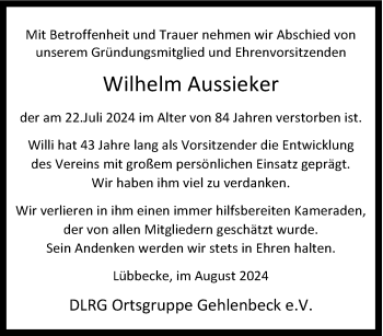 Traueranzeige von Wilhelm Aussieker von Westfalen Blatt