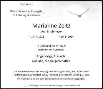 Traueranzeige von Marianne Zeitz von Westfalen Blatt