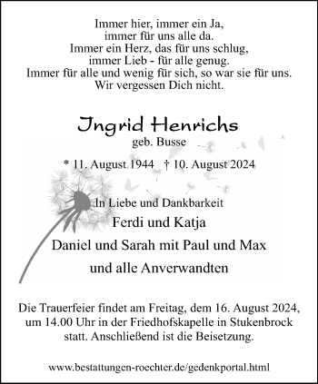 Traueranzeige von Ingrid Henrichs von Westfalen Blatt
