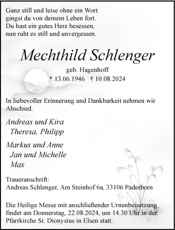Traueranzeige von Mechthild Schlenger von Westfalen Blatt