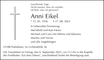 Traueranzeige von Anni Eikel von Westfalen Blatt