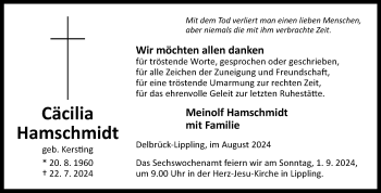 Traueranzeige von Cäcilia Hamschmidt von Westfalen Blatt