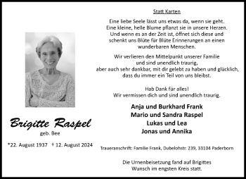 Traueranzeige von Brigitte Raspel von Westfalen Blatt