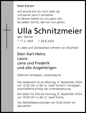 Traueranzeige von Ulla Schnitzmeier von Westfalen Blatt