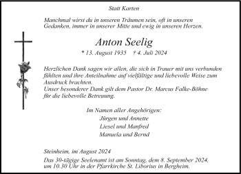 Traueranzeige von Anton Seelig von Westfalen Blatt