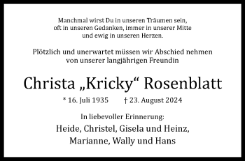 Traueranzeige von Christa Rosenblatt von Westfalen Blatt