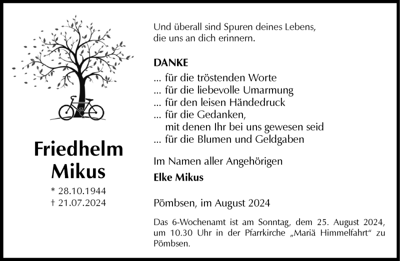  Traueranzeige für Friedhelm Mikus vom 17.08.2024 aus Westfalen Blatt