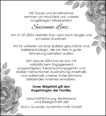 Traueranzeige von Susanne Lenz von Westfalen Blatt