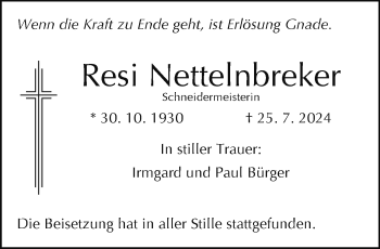 Traueranzeige von Resi Nettelnbreker von Westfalen Blatt