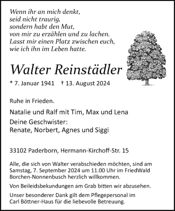 Traueranzeige von Walter Reinstädler von Westfalen Blatt