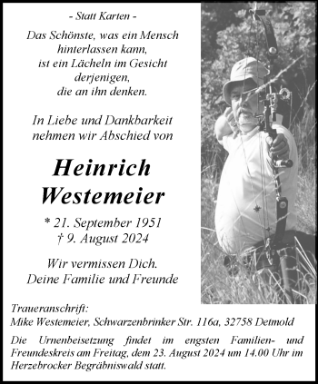 Traueranzeige von Heinrich Westemeier von Westfalen Blatt