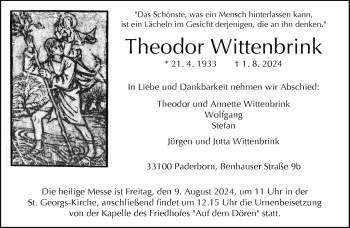 Traueranzeige von Theodor Wittenbrink von Westfalen Blatt