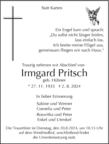 Traueranzeige von Irmgard Pritsch von Westfalen Blatt