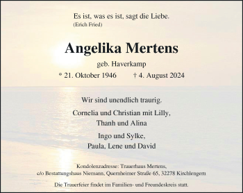 Traueranzeige von Angelika Mertens von Westfalen Blatt