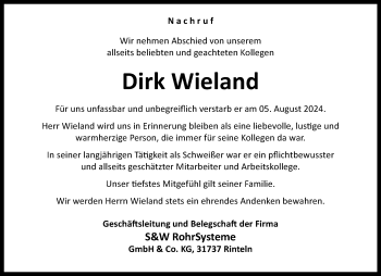 Traueranzeige von Dirk Wieland von Westfalen Blatt