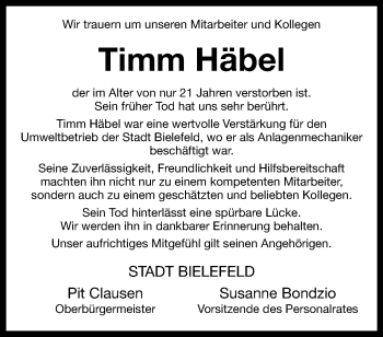 Traueranzeige von Timm Häbel von Westfalen Blatt