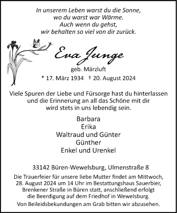 Traueranzeige von Eva Junge von Westfalen Blatt