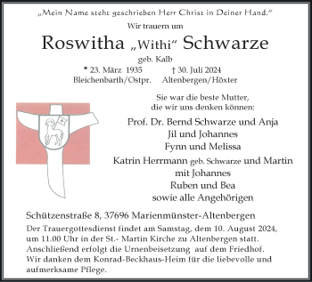 Traueranzeige von Roswitha Schwarze von Westfalen Blatt