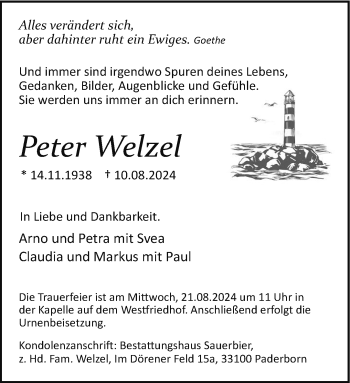 Traueranzeige von Peter Welzel von Westfalen Blatt