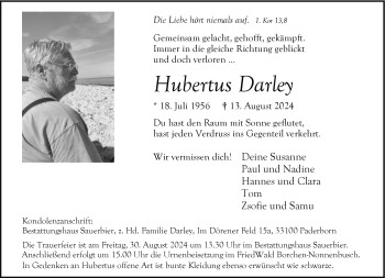 Traueranzeige von Hubertus Darley von Westfalen Blatt