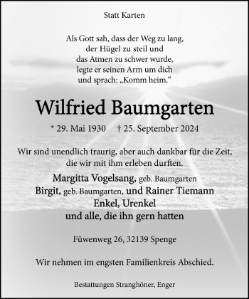Traueranzeige von Wilfried Baumgarten von Westfalen Blatt