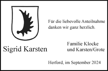 Traueranzeige von Sigrid Karsten von Westfalen Blatt